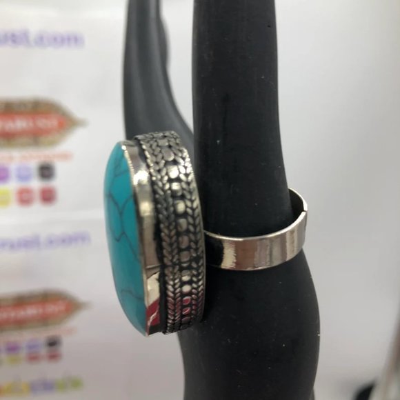Ethnic Turquoise Stone Ring, Handmade Tribal Statement Ring, Stone Ring, Gift - Picture 4 of 5